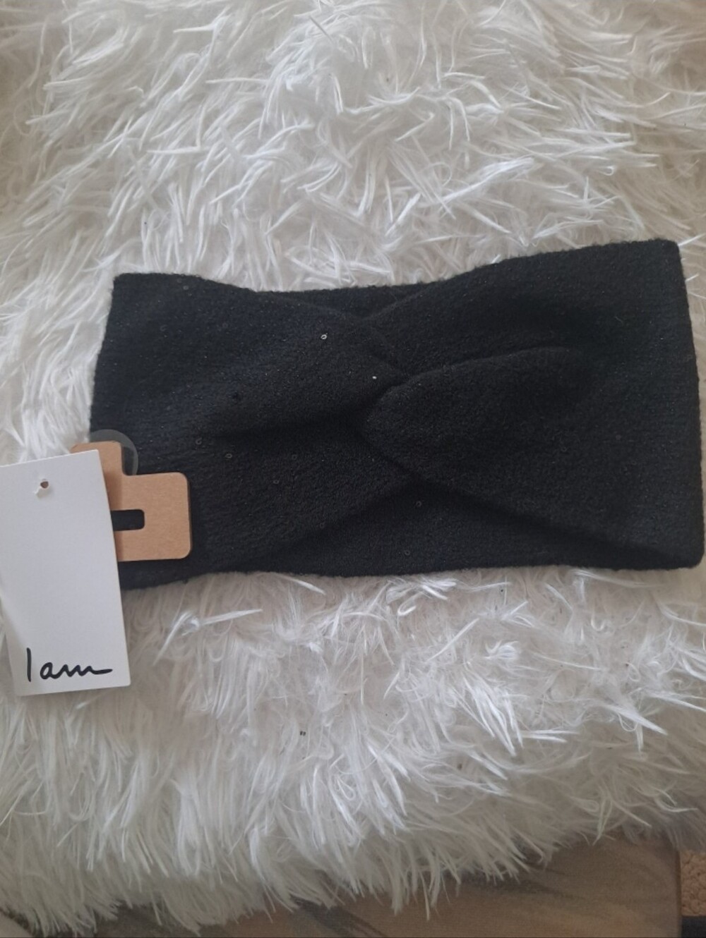 I AM Black Sequined Twisted Headband Ear Warmer
